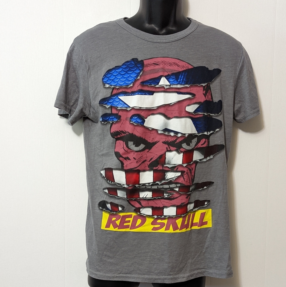 Men's Gray Captain America Red Skull Size Medium